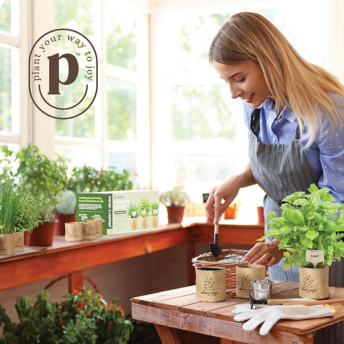Planters' Choice 9 Herb Indoor Window Garden Kit - House Plants Seeds - Best Unique Easter Gift Ideas for Women, Mom, Friend, Her, Birthday, Housewarming, Mother - New Home Kitchen Gifts