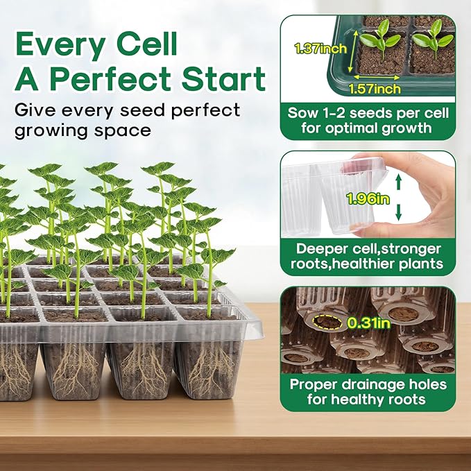 BlumWay Seed Starter Tray with Grow Light,2 Pack 80 Cells Seedling Tray Kit with Humidity Dome/Indoor Plant Starter Kit, Adjustable Brightness Plant Germination Trays-Green