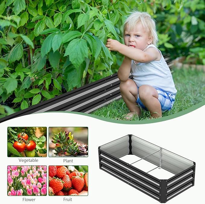 3 in 1 Galvanized Raised Garden Bed with 87" H Arch Trellis for Climbing Plants, Outdoor Gardening Planter Box with Climbing Net for Flower Vegetables Fruits Herbs, Black