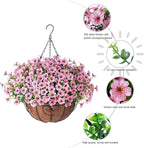 HyeFlora Artificial Fake Hanging Plants Flowers with Basket Outdoor Spring Decor, Faux Silk Pink Daisy in Pot Planter Realistic UV Resistant for Porch Home Indoor Patio Balcony Garden Yard