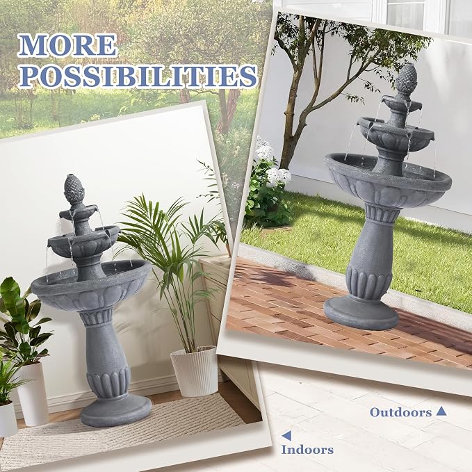 Grepatio Italian Outdoor Water Fountain, 3 Tiers Bubbler Garden Waterfalls Fountains, 40.6" H Tall Roman Pillar Floor Water Fountain for Indoor, Yard, Lawn and Garden Décor