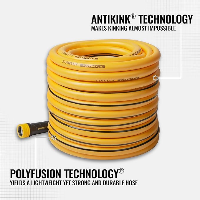 Stanley FATMAX Professional Grade Garden Hose, 100 Feet x 5/8 Inch, Yellow, 500 PSI
