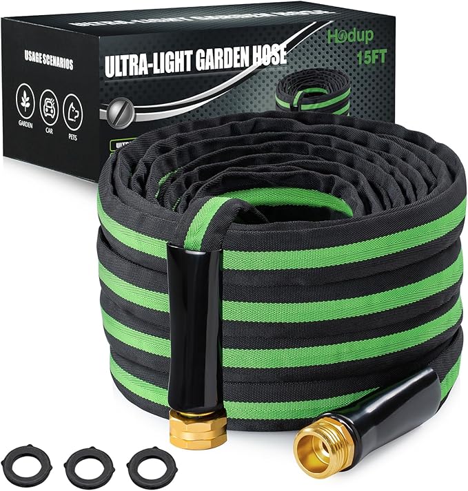15FT Lightweight Super Flexible Garden Hose - Kink-Free, Non-Expanding, Easy Storage for Yard Lawn Outdoor Use (Black-Green)