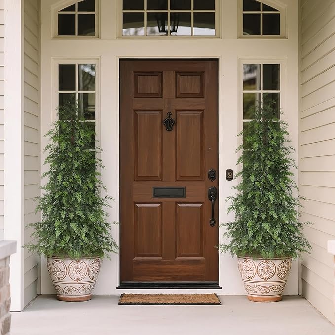 5FT Real Touch Cedar Topiary Trees for Front Porch Decor, Artificial Shrubs Faux Plants Potted UV Resistant Fake Greenery for Outdoor Indoor Door Garden Farmhouse Home Decoration (Set of 2)