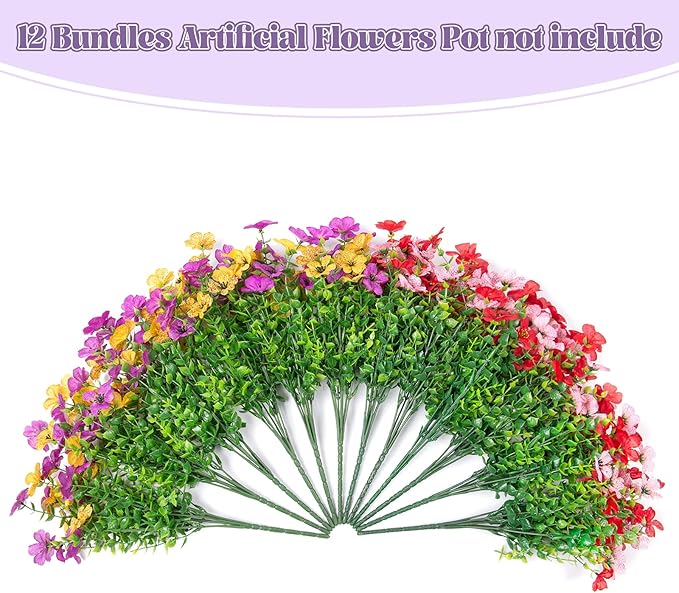 INXUGAO Artificial Fake Flowers Plants for Outdoor Spring Summer Decor, 12 Bundles Faux Silk Flowers for Outdoor Outside Planter Colorful Daisy UV Resistant Look Real for Front Door Porch Patio Yard
