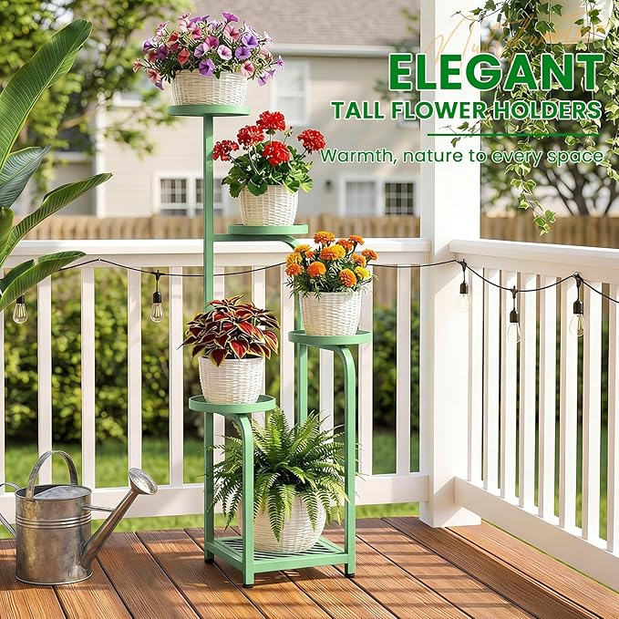 TOSKING 5 Tier Tall Plant Stand Indoor Outdoor,Anti-Tip Plant Stand indoor, Wide Base for Pots, Child and Pet Friendly,Heavy Duty Corner Shelf for Plants & Decor, Space Saving ,Tiered Metal Flower Pot Stand for Balcony, Garden, Living Room, Patio ( Sag...