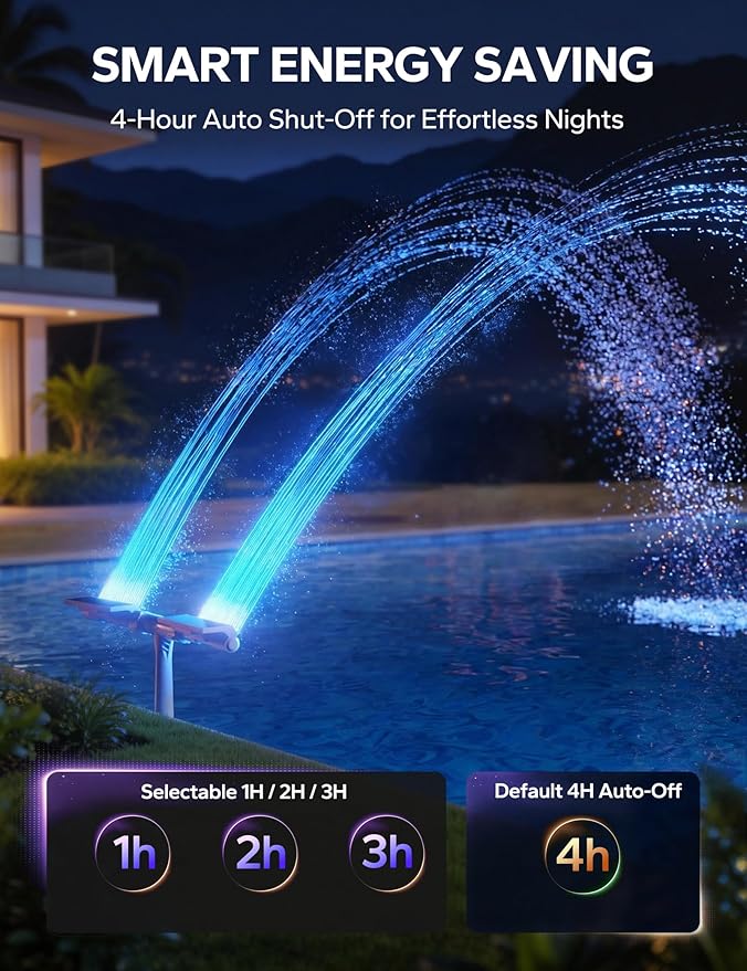 POOLHACKER Solar Pool Fountain with 10-Color LED Lights, Newly Refined Streamlined Design, Auto Dusk Sensor & Timer, Remote Control, Dual-Head Adjustable Spray for Above & Inground Pools
