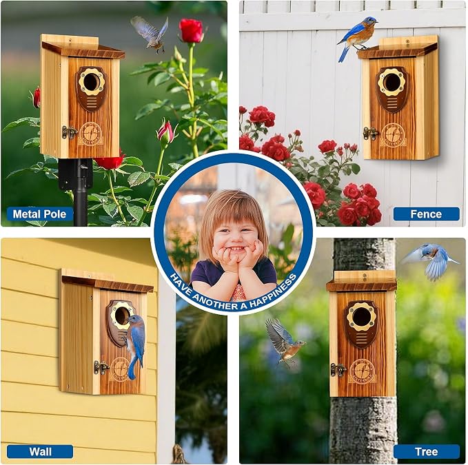 SISTERBIRD Bird Houses for Outside, Premium Wooden Bluebird Houses for Outside, Assembly Birdhouses for Outdoors, Weatherproof Bird House, Bluebird Finch Swallow Wren Chickadee