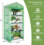 4 Tier Mini Greenhouse - Portable Indoor Outdoor Green House with 24lbs Per Shelf, Durable PE Cover & Tool-Free Assembly for Garden Balcony Patio Backyard