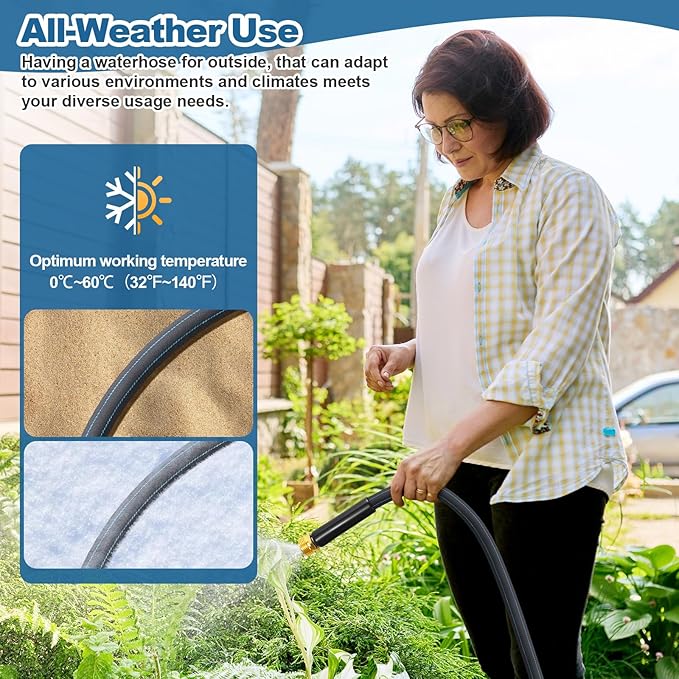 Garden Hose 50ft Lightweight, Non-Expanding, Leak-Proof Metal Connector, No-Knot No-Tangle, Easy to Store and Carry, Wear-Resistant, 3/4GHT Flexible Water Hose, Hose for Yard, Garden, Outdoor