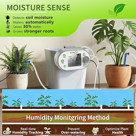 Automatic Plant Waterer, Plant Watering Device for 15 Pots, Indoor Plant Watering System, Auto Drip Irrigation Kit Programmable Water Timer with Smart Humidity Detection