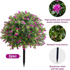 Bailikang 2PCS Artificial Rose Boxwood Topiary Ball Bush with Ground Spike Fake Evergreen Shrubs Bushes Plants UV Resistant Faux Greenery Shrubs, Fake Rose&Green Boxwood Plants for Garden, Yard, Porch