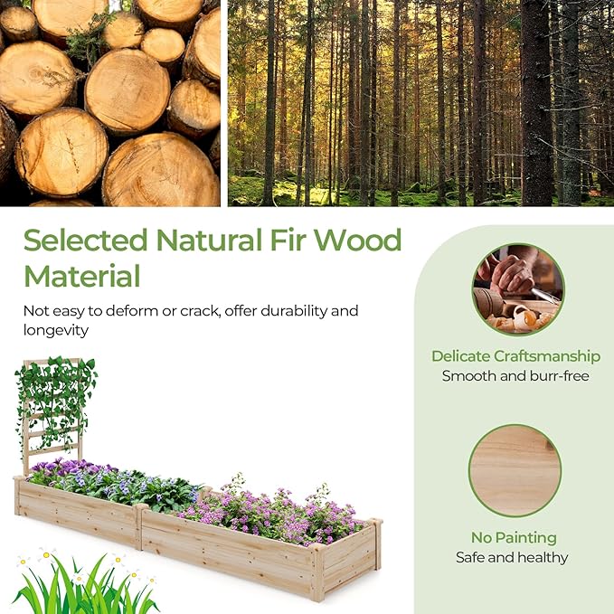 S AFSTAR Raised Garden Bed with Trellis & Planter Box, 93" L x 25" W x 40" H Outdoor Wooden Planter Box Kit for Flower Herb Vegetable Fruit Climbing Vines, Elevated Gardening Bed for Garden Patio