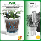 16 in Self Watering Planters Set of 2, Tall Diamond Design, with Water Level Monitor, Indoor Outdoor Flower Pots for Patio, Porch, Living Room, Home Office