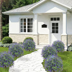 Set of 2 Artificial Lavender Boxwood Topiary Ball Trees with Ground Spike, 27.5" UV Resistant Faux Evergreen Shrubs, Purple Green Fake Bushes for Indoor Outdoor Front Porch Garden Patio Yard Decor