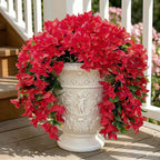 Artificial Flowers for Outdoors Fake Red Bougainvillea Hanging Flower Decoration, 2Pcs Realistic Faux Silk Plants Long Trailing Vines, Spring Decor for Porch Patio Balcony Planter Yard