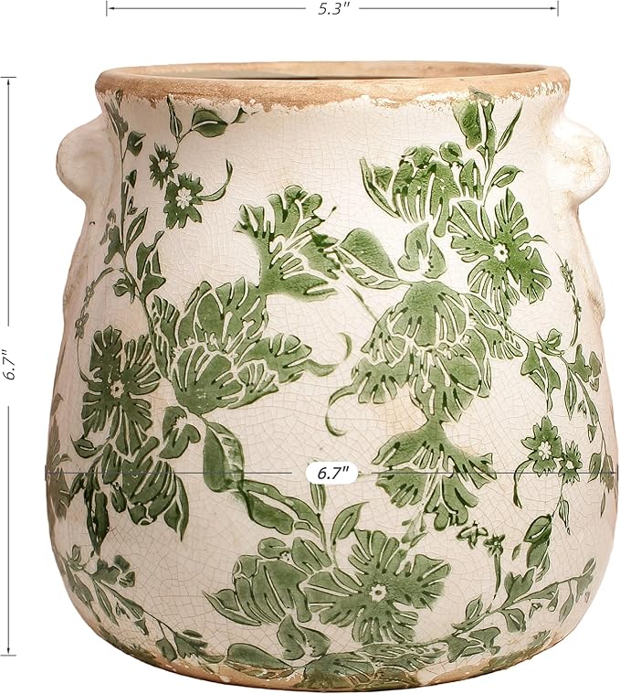 Xiaan Jiaju Ceramic Flower Vase Home Decor, Farmhouse Cottagecore Vases & Planting Pots with Drainage, English Cottage Kitchen Dining Table Decorations for House Living Room Bookshelf, Green