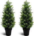 Two 2FT Artificial Cedar Trees, Beautiful and Realistic Fake Potted Trees,Artificial Evergreen Front Porch Decorations Plants, Suitable for Indoor, Office, Living Room and Room Decoration
