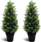Two 2FT Artificial Cedar Trees, Beautiful and Realistic Fake Potted Trees,Artificial Evergreen Front Porch Decorations Plants, Suitable for Indoor, Office, Living Room and Room Decoration