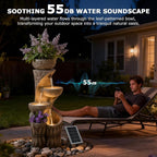 4 Tiered Solar Water Fountain Outdoor Garden, 35.6" Tall Cascading Bowl Leaf Carved Outdoor Waterfall Fountains Modern Water Feature with Dual Planters for Garden, Patio, Deck, Yard, Indoor Decor