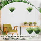 Canlierr 2 Pieces White Wall Decor Hanging Planters with Artificial Plants Metal Hanging Vase Indoor Plants Holder Modern Geometric Wall Art for Bathroom Bedroom Living Room Decor(Aquatic Plant)