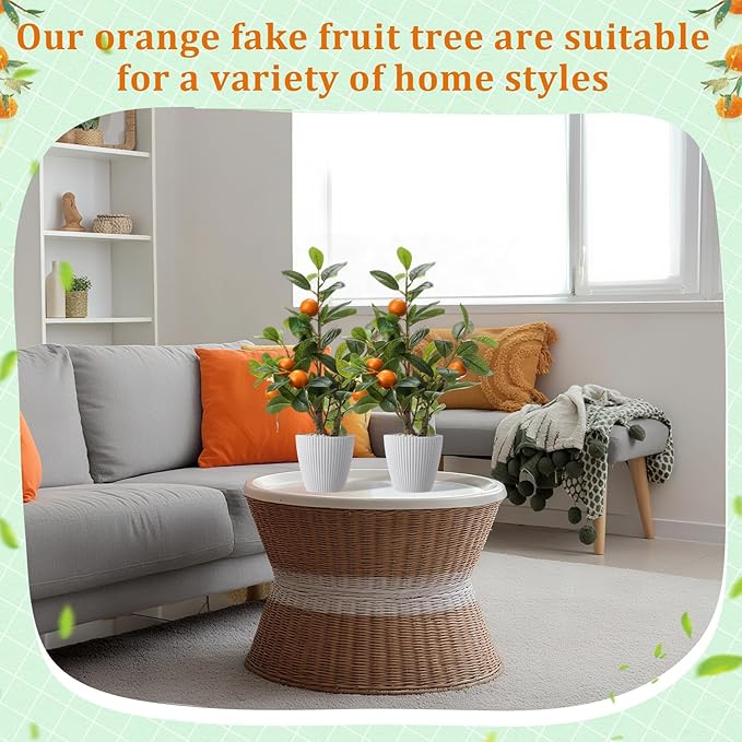 Suncalla 2 Pack Artificial Orange Potted Plants 19.7 Inches Fake Orange Tree Simulation Realistic Fruit Plant with Pot Faux Tree Indoor Decoration for Home Office Living Room Table Desk
