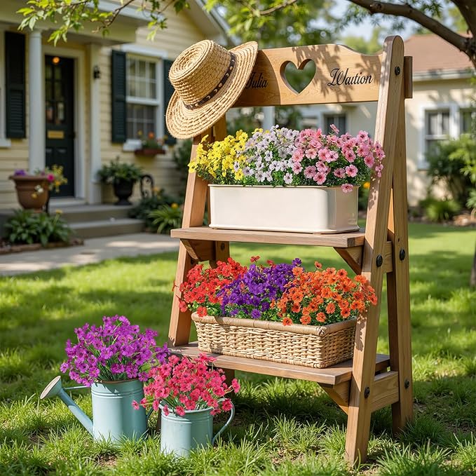 Alupssuc 32 Bundles Artificial Flowers for Outdoors Decoration, UV Resistant Silk Faux Daisy Flora Spring Fake Plastic Plants Greenery for Outside Indoor Yard Home Porch Window Box Decor, Mix 8 Colors