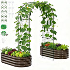 DoCred 3 in 1 Galvanized Raised Garden Bed, 2Pcs Garden Planter Box with 87" H Trellis for Climbing Plants, Outdoor Gardening Raised Beds with Climbing Net for Fruits, Vegetables, Flower (Wood Grain)