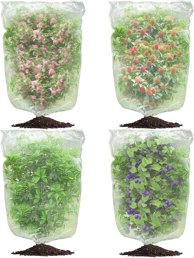 4Pcs Bird Barrier Mesh, Plant Netting with Zipper and Drawstring, Garden Netting to Protect Fruit from Birds, Tree Netting for Cicadas