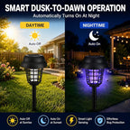 4 Pack Solar Bug Zapper Outdoor Waterproof Solar Powered Mosquito Zapper Repellent Outdoor Patio,Cordless & Auto On/Off Purple White Light Small Fly Insect Zappers for Garden Backyard