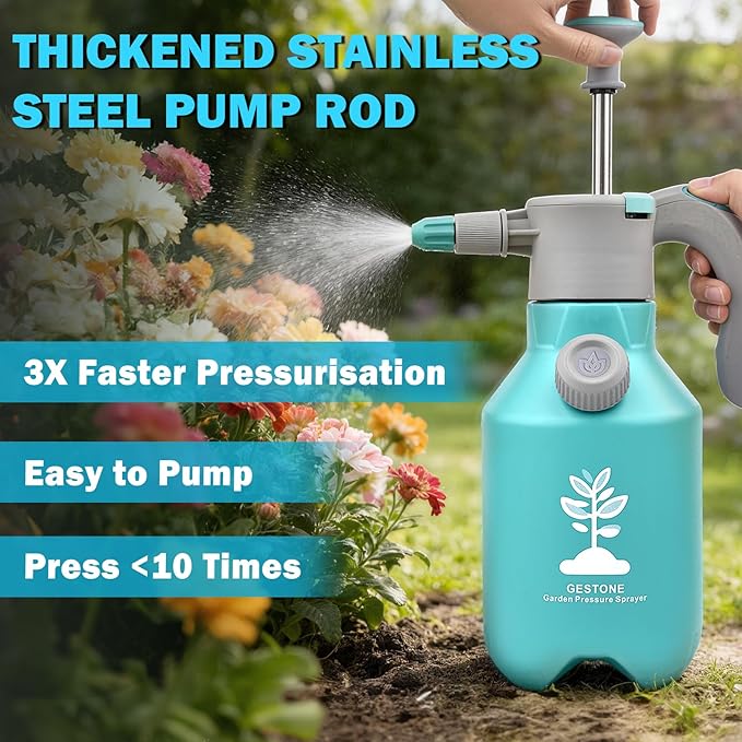 Garden Hand Pump Sprayer 1/2 Gallon - 68 Oz Leak-Proof Handheld Pressure Sprayer with 360° Extended Spray Rod, Adjustable Nozzle & Safety Valve, Water Mister Spray Bottle for Plants (2L)