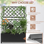 VINGLI 71″H Metal Raised Garden Bed with Trellis and Wheels, Outdoor Planter Box with Drainage Holes for Climbing Plants, Vegetables and Vines, Privacy Screen, for Patio, Backyard and Balcony, Black