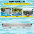 VEVOR Pool Fountain Stainless Steel Pool Waterfall 23.6" x 4.5" x 3.1"(W x D x H) Waterfall Spillway with Pipe Connector Rectangular Garden Outdoor, Silver