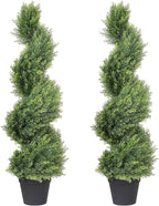 THE BLOOM TIMES 3ft Artificial Topiary Trees Set of 2, 36 inch Faux Cedar Cypress Spiral Topiary Trees Outdoor - Fake Plants for Garden Front Porch Indoor Outside Planter Decor 3 Foot