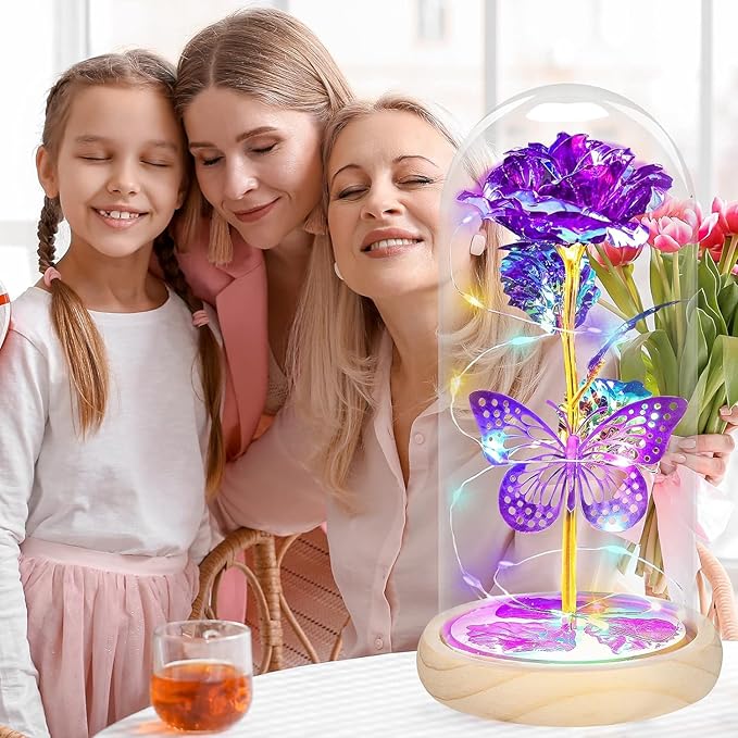 QUNPON Mothers Day Rose Gifts for Mom Flowers Rose Gifts for Women,Birthday Gifts for Women,Purple Butterfly Flowers for Mother Day Flower Gifts from Daughter Son,Gift for Mom,Sister,Her,Grandma,Wife