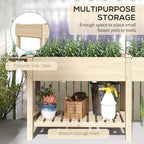 Outsunny Raised Garden Bed, Wood Elevated Planter Box with Side Table, Bottom Shelf, Outdoor Raised Planter with Bed Liners, Drainage Holes for Vegetable Flower, 81.5 x 23 x 31 in, Natural
