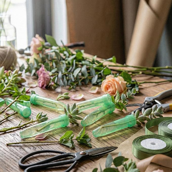 Royal Imports Floral Water Tubes with Caps – 3" Green Plastic Flower Vials for Single Stem Roses, Buds, Bouquets – Standard Style, 1/2" Opening – 100 Pack