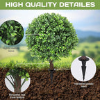 Artificial Boxwood Topiary Ball Tree 24" with Ground Spike, Set of 2 Artificial Boxwood Bushes for Faux Shrubs, Fake Evergreen Faux Plant for Indoor Outdoor Porch Garden- UV Resistant – Fade-Proof