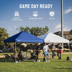 CROWN SHADES 8x8 Pop Up Canopy, Patented Center Lock One Push Instant Popup Outdoor Canopy Tent, Newly Designed Storage Bag, 8 Stakes, 4 Ropes, Silver-Coated Navy Blue