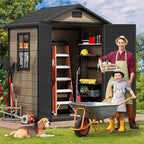DWVO 6x4 FT Storage Shed Plastic with Floor, Outdoor Storage Shed with Lockable Door, Window and Vents, Waterproof Plastic Tool Storage for Garden, Patio, Backyard, Lawn