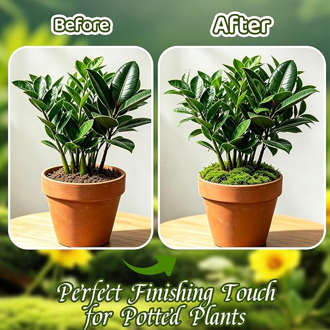 3.5 Oz Green Fake Moss for Crafts, Realistic Artificial Moss for Potted Plants, Faux Moss for Terrariums, DIY Decor, Fairy Garden, Table Centerpieces, Indoor Model Making (Green)