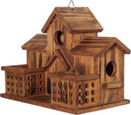 MIXUMON Bird Houses for Outside with Bird Feeder, Outdoor 3 Hole Bird House Room for 3 Bird Families Bluebird Finch Cardinals Hanging Birdhouse for Garden