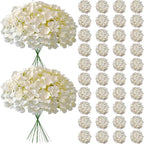 65Pcs Champagne Hydrangea Artificial Flowers Bulk,Realistic Silk Fake Flowers with Stems,Faux Hydrangea Flowers for Wedding Home Decor Centerpieces Living Room Garden Party Baby Shower Decor