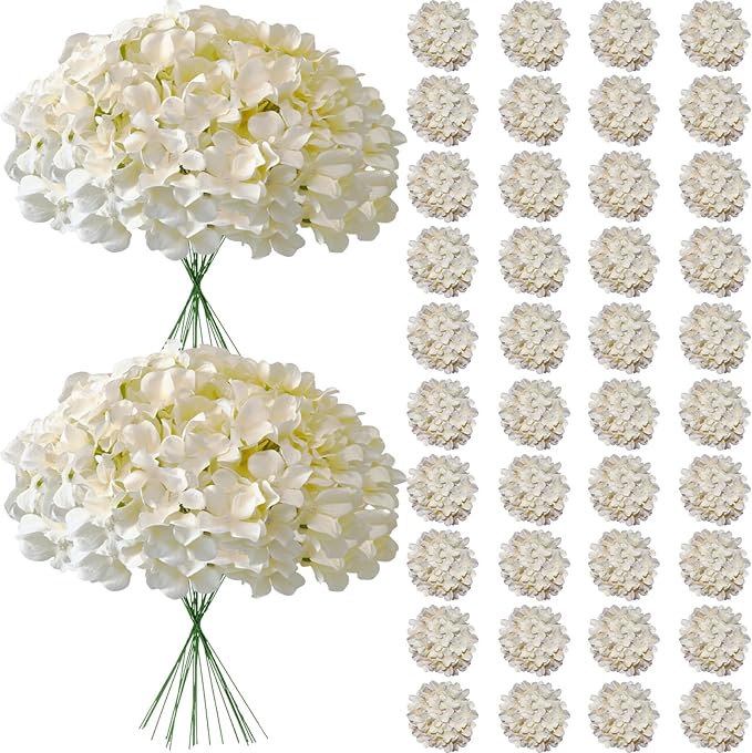 65Pcs Champagne Hydrangea Artificial Flowers Bulk,Realistic Silk Fake Flowers with Stems,Faux Hydrangea Flowers for Wedding Home Decor Centerpieces Living Room Garden Party Baby Shower Decor