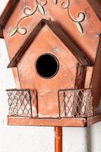 Dutch Cottage Bird House Stakes for Outside with Pole, Distressed Metal Birdhouse Stand for Outdoor Garden Decor(58")