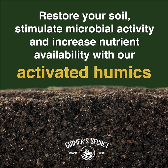 Farmer’s Secret Soil Revitalizer (32oz) - Organic (OMRI Listed) Dirt Health Booster - Liquid Compost Soil Amendment - Activated Humic Acid - Great for Fall/Spring Application