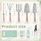 10-Piece Floral Garden Tools Set with Tote Bag, Heavy Duty Gardening Kit with Pruning Shears, Trowels, Rake, Sprayer, Kneeling Pad & Gloves - Gift for Women, Gardener, Mother's Day