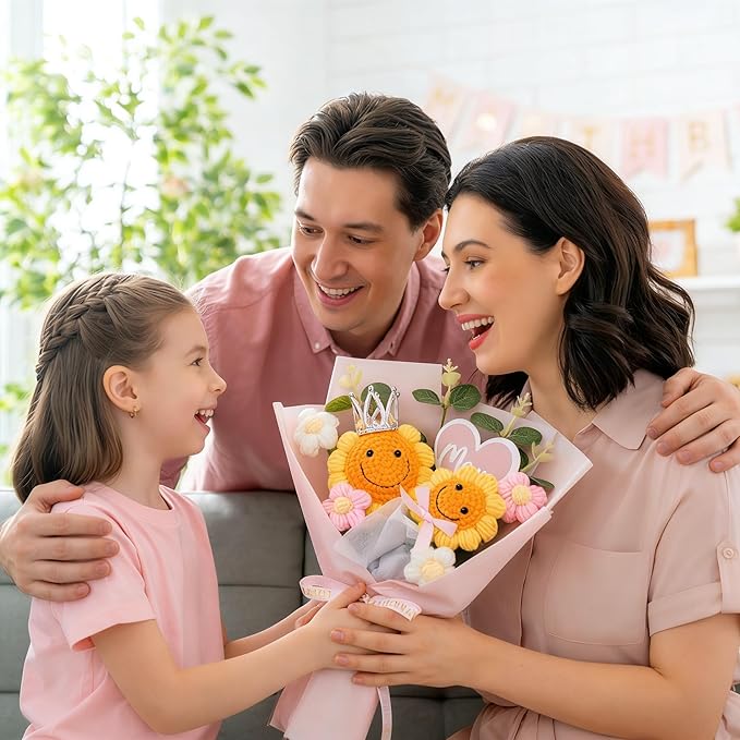 Crochet Flowers Bouquet Crocheted Flower Handmade Sunflower Bouquets of Mother’s Day Gift for Mum,Wife,Grandma,Birthday, Anniversary,Graduation Home Decor