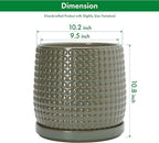 D'vine Dev 10 Inch Ceramic Beaded Stoneware Planter Pot - Flower Pot with Drainage Holes and Saucers for Indoor Succulent Plants or Flowers, Olive, 27-C-P-0
