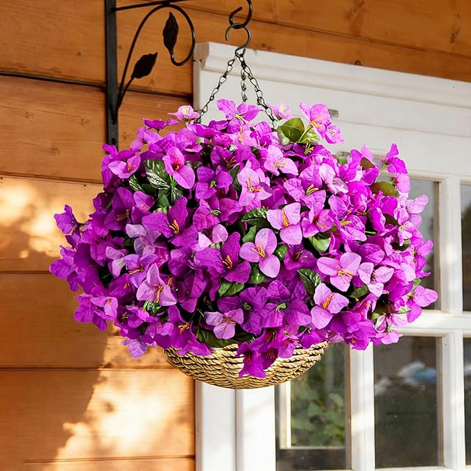 Ivydale Spring Artificial Flowers for Outdoors, 4 Bundles Fake Bougainvillea UV Resistant Faux Silk Flowers Realistic Outdoor Plants for Planter Patio Porch Window Garden Home Decor, Mixed Fuchsia